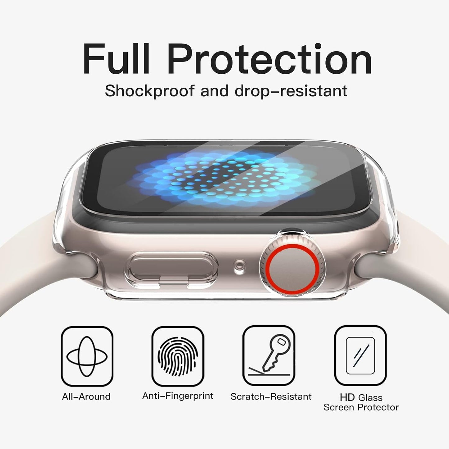 AIG Cover Case with Screen Protector for Apple Watch Series 9/8/7 (45mm) – All-Round Protective Case with Built-in Tempered Glass – High Sensitivity Touch – 2 Pack (Clear)