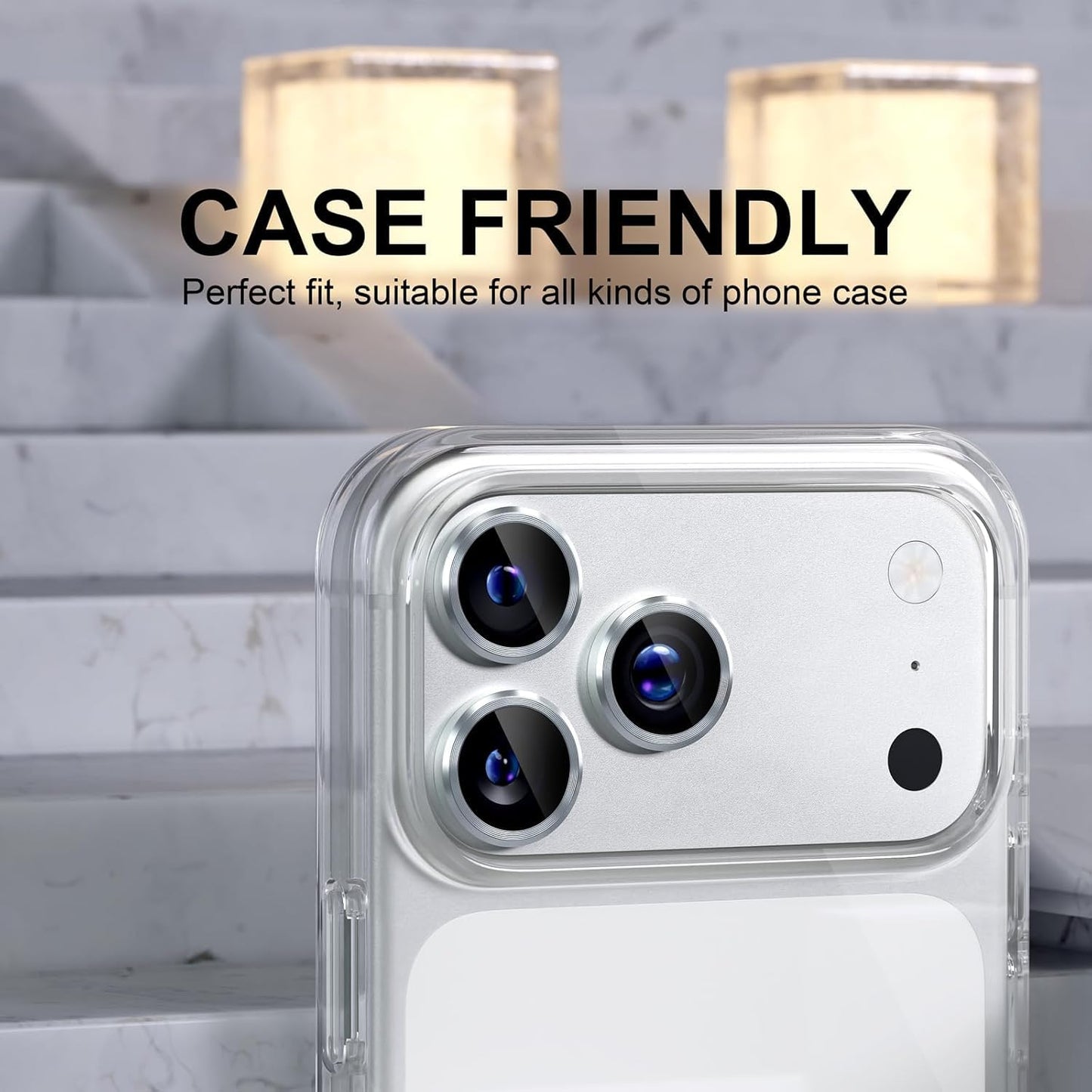 AIG Camera Lens Protector for iPhone 17 Pro / Pro Max – 9H Tempered Glass with Metal Ring, Scratch Resistant, HD Clear (Silver)