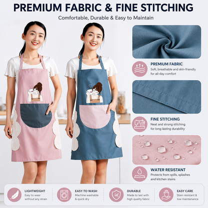 Stylish Waterproof Kitchen Apron for Women with Front Pocket & Cute Print