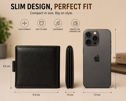 Men's Premium Leather Wallet | RFID Blocking Bifold Wallet with Card Holder, Cash Compartment & Coin Pocket | Slim Stylish Wallet for Men | Black