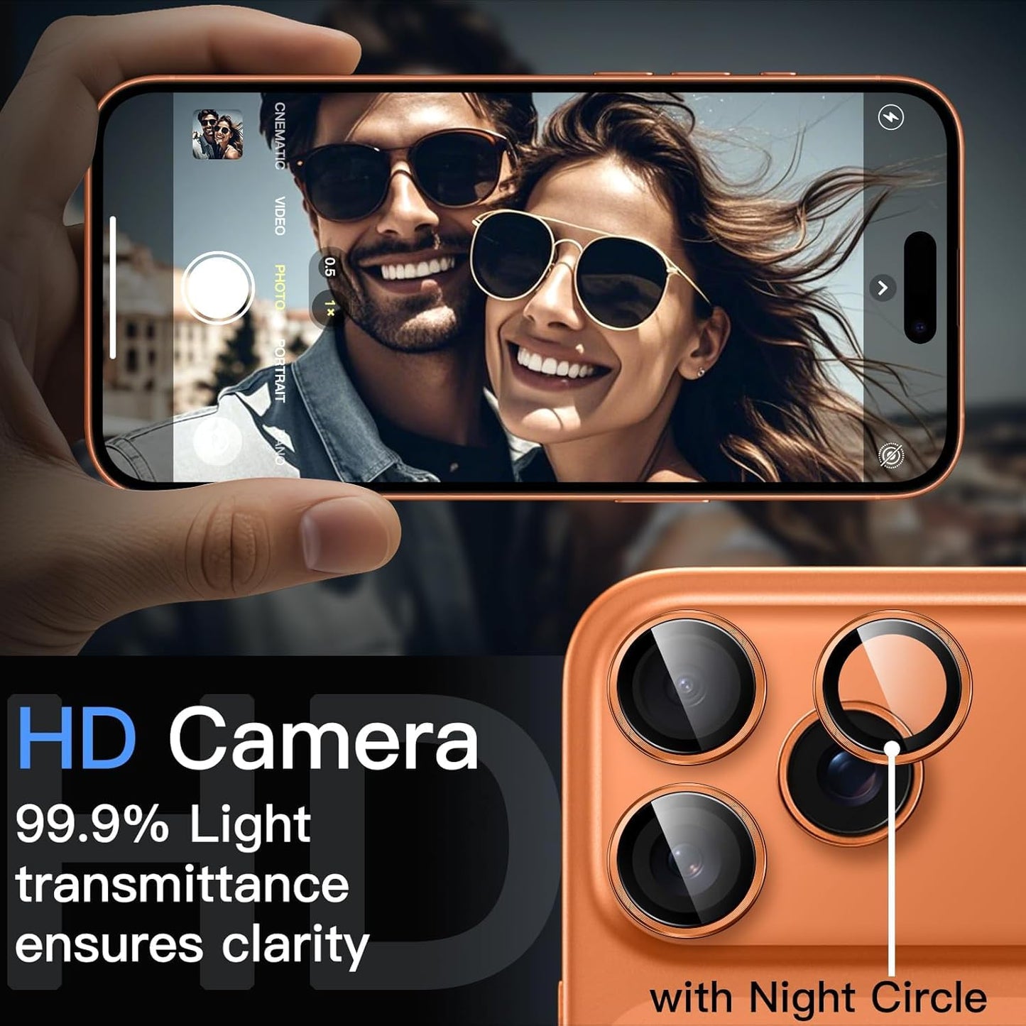 AIG Camera Lens Protector for iPhone 17 Pro / Pro Max – 9H Tempered Glass with Metal Ring, Scratch Resistant, HD Clear (COSMIC ORANGE)