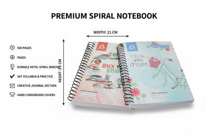 SAT Study Time Spiral Notebook – Premium Spiral Bound Notebook for School, College & Office | Smooth Writing Journal for Students (200 Pages)