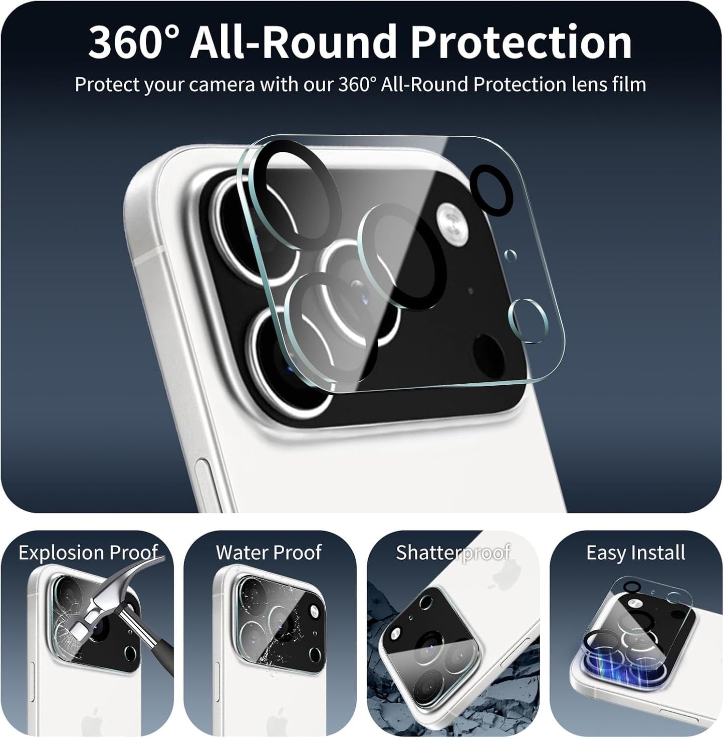AIG (02 Pack) Camera Lens Protector for iPhone 17 Pro/Pro Max –9H Tempered Glass with Transparent Joint, Scratch Resistant, HD Clear- Transparent