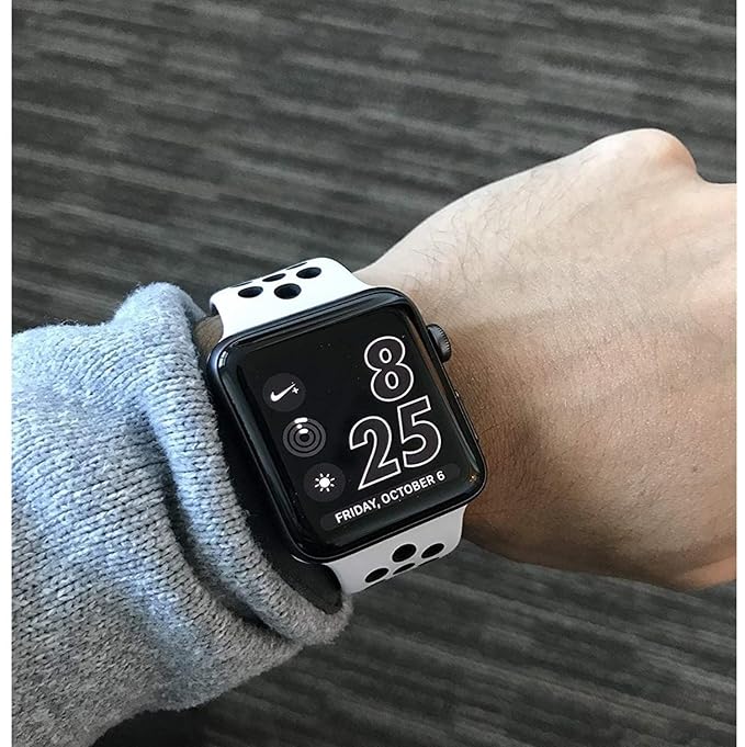 AIG Sports Silicone Band for Apple Watch / iWatch 42mm 44mm 45mm 46mm 49mm – Soft Silicone Sport Strap Compatible with Apple Watch Series 1-9, SE & Ultra (White & Black)