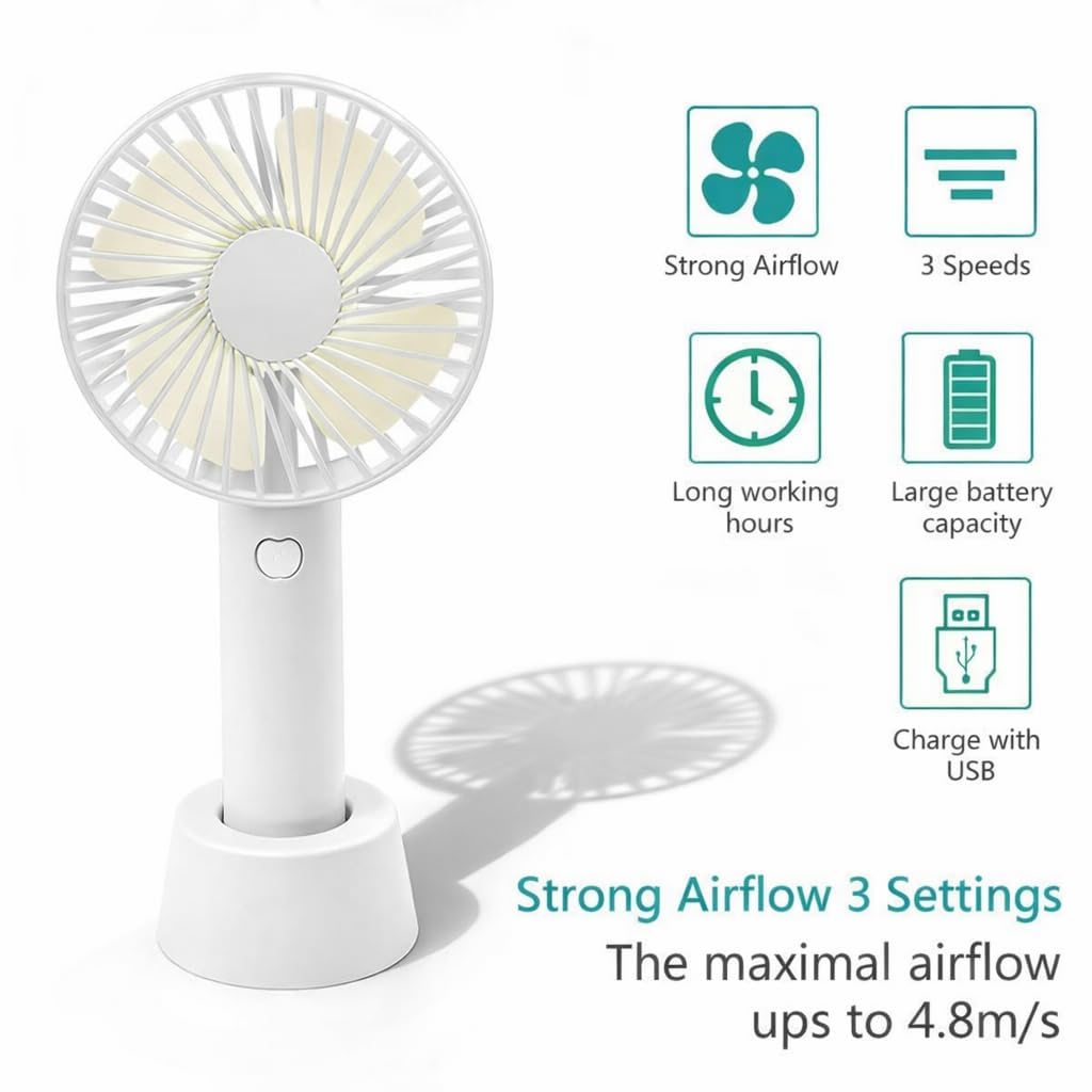 Rechargeable Mini Fan | USB Portable Handheld Cooling Fan with Stand, High Speed Personal Desk & Travel Fan
