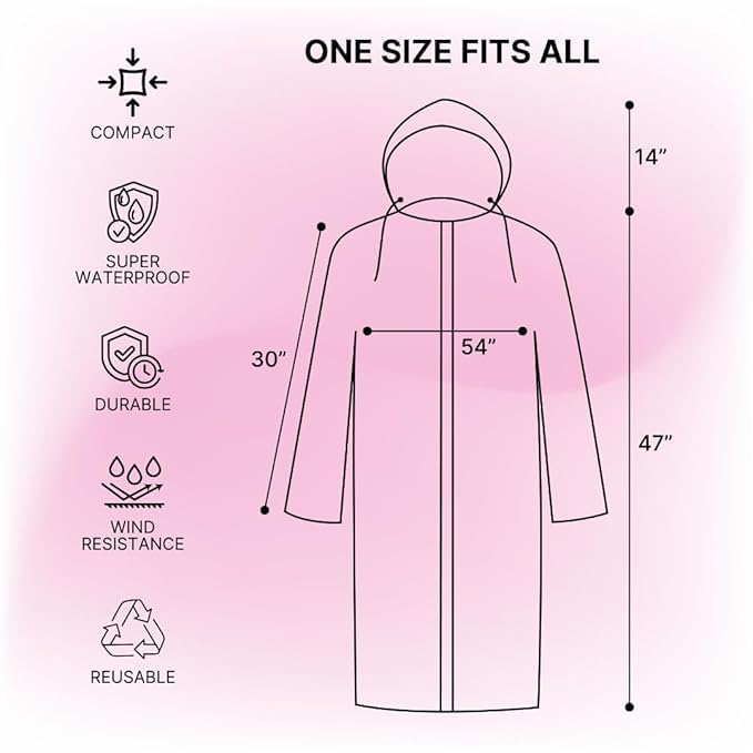 Women's Waterproof EVA Raincoat with Hood – Lightweight Reusable Long Rain Coat for Travel, Cycling, Hiking & Daily Use (Pink)
