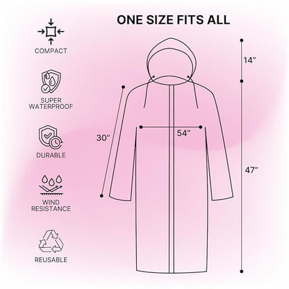 Women's Waterproof EVA Raincoat with Hood – Lightweight Reusable Long Rain Coat for Travel, Cycling, Hiking & Daily Use (Pink)