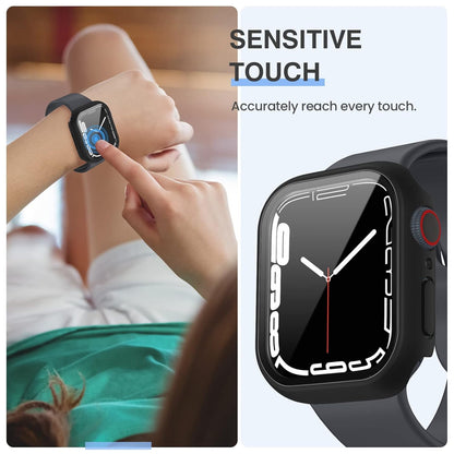 AIG [3PCS] Apple Watch Screen Protector Case 45mm for Series 9/8/7 – Tempered Glass Protective Face Cover with Hard Bumper – Full Coverage iWatch Accessories for Women & Men (Clear+Black+Black)