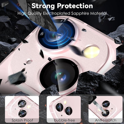 AIG Camera Lens Protector for iPhone 15/15 Plus – Full Coverage 9H Glass, Metal Ring Cover- Pink Joint