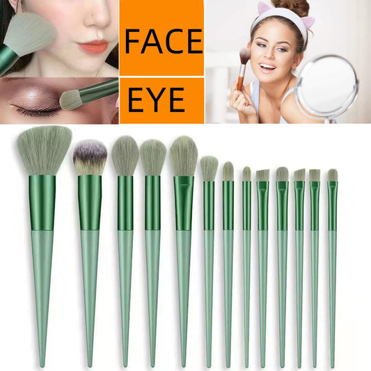 AIG 13pcs Professional Makeup Brush Set with Gift Bag – Foundation, Powder, Concealer & Eyeshadow Brushes (Green)
