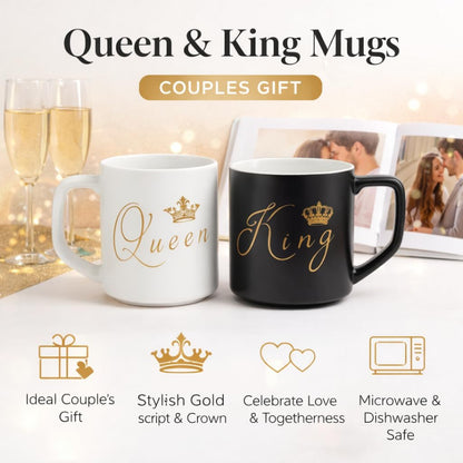 King & Queen Ceramic Coffee Mug Set – Premium Couple Tea & Coffee Cups for Husband & Wife | Romantic Gift for Anniversary, Wedding, Valentine & Birthday (Set of 2)