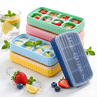 AIG 3 Pack Yellow Silicone Ice Cube Tray with Lid – 8 Large Cavities, Flexible Easy Release, BPA Free