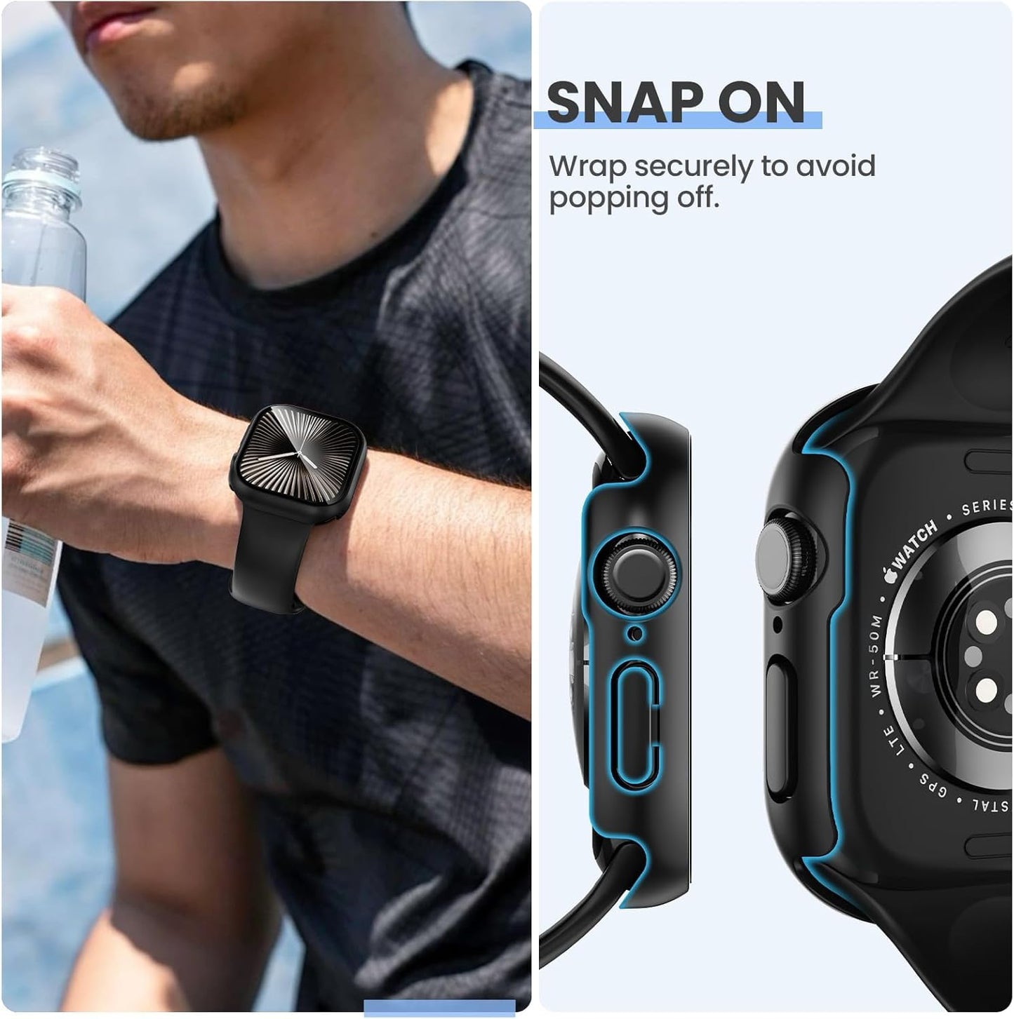 AIG Clear Hard Case with Tempered Glass for Apple Watch 40mm (Series 4/5/6) - Black+Black+Clear (03 PACK)