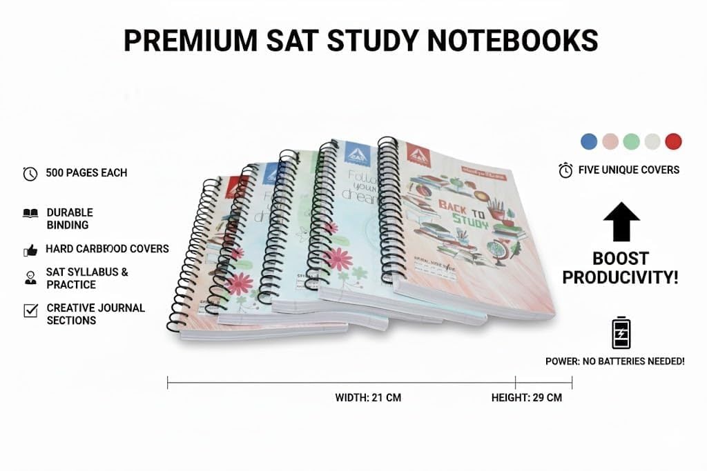 SAT Premium Spiral Notebook Set – Wire Bound Ruled Notebooks for School, College & Office | Smooth Writing Study Notebook Pack
