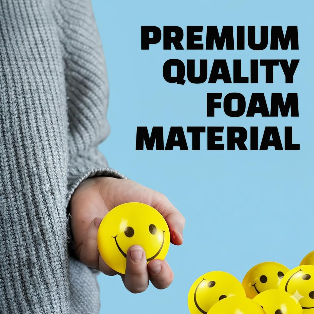 AIG 6 Pcs Smiley Squeeze Balls for Kids & Adults – 2 Inch Yellow Stress Relief & Sensory Fidget Toys