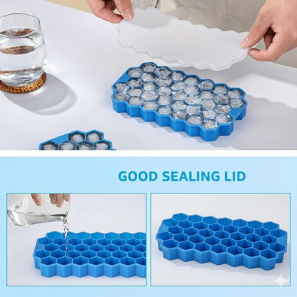 AIG Silicone Ice Cube Trays with Lids – (3 Pack) Easy-Release Hexagon Ice Maker for Freezer, Reusable Food-Grade Ice Molds for Cocktail Bar, Whiskey, Iced Coffee & Home Kitchen (BLUE+GREEN+YELLOW)