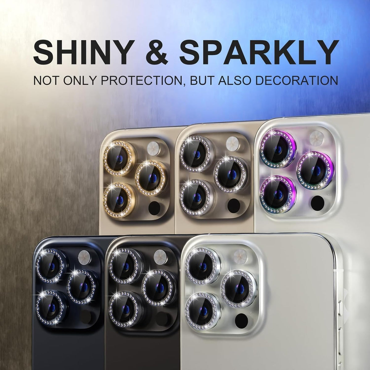AIG Camera Lens Protector for iPhone 15 Pro/15 Pro Max – UHD 9H Glass, Diamond Gold