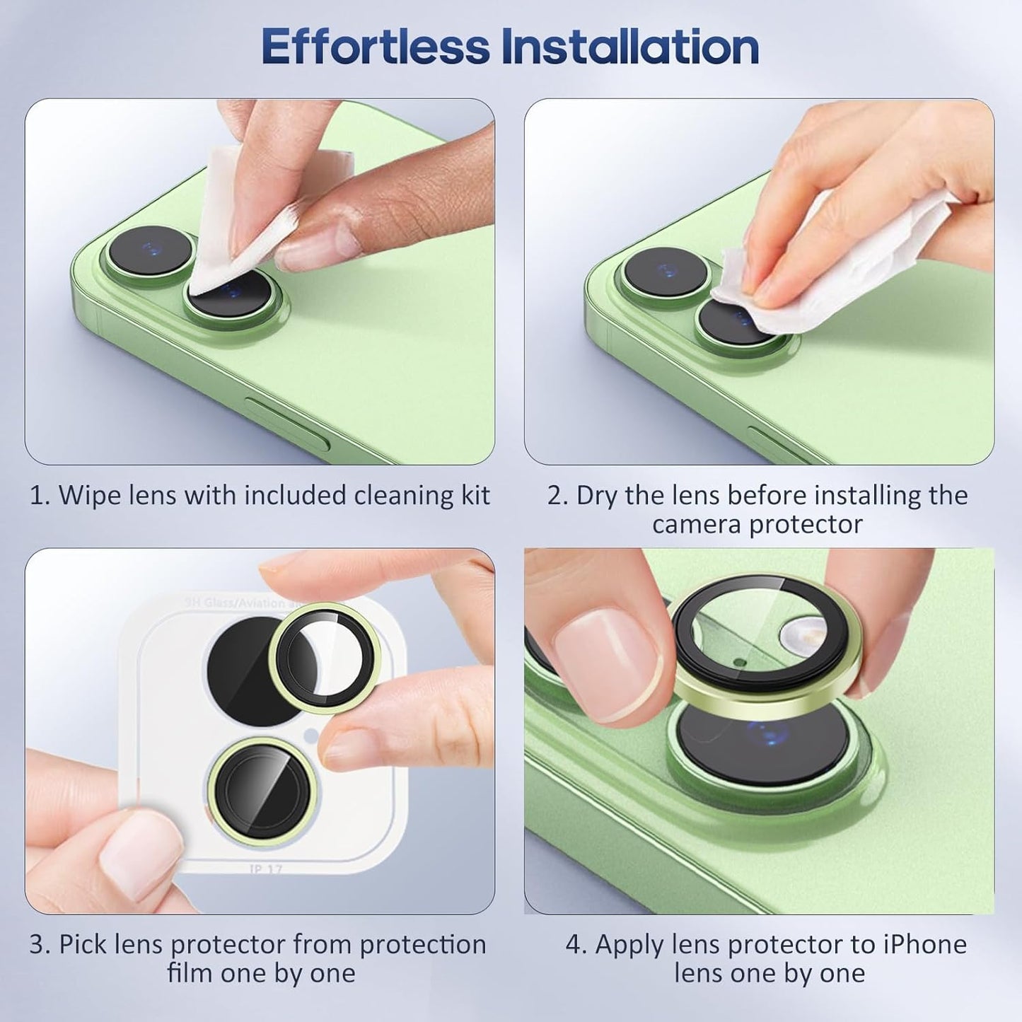 AIG Camera Lens Protector for iPhone 17 with 9H Tempered Glass, Bling Metal Ring, Scratch-Proof, HD Clear, Case Friendly – Green