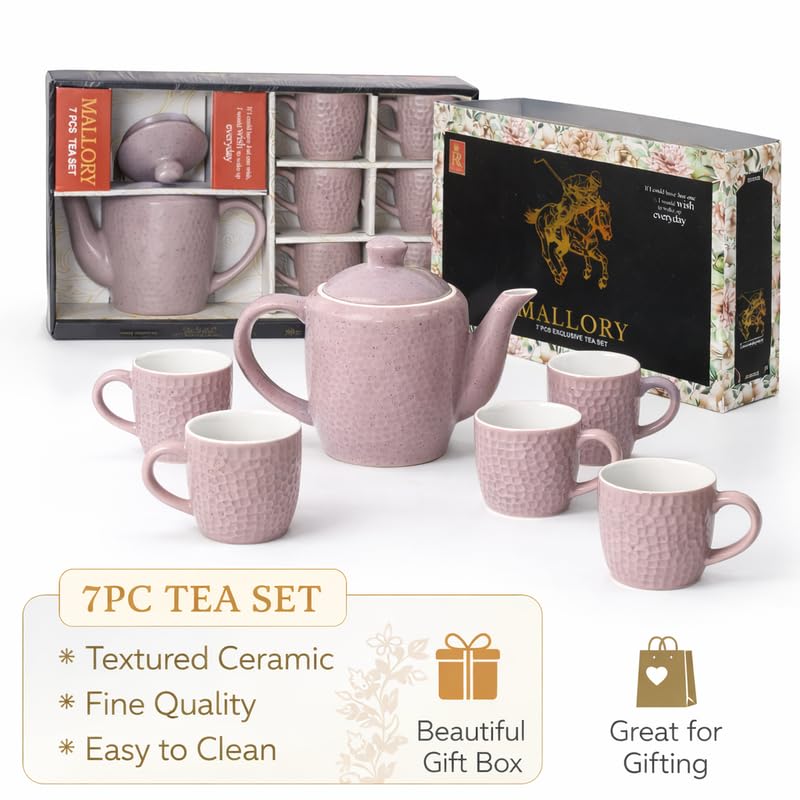 Ceramic Tea Set with Kettle and 6 Cups Tea Cup Set with Teapot Stylish Drinkware Set for Tea Coffee Serving Home Kitchen Dining Table Gift Set
