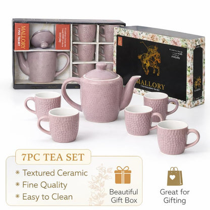 Ceramic Tea Set with Kettle and 6 Cups Tea Cup Set with Teapot Stylish Drinkware Set for Tea Coffee Serving Home Kitchen Dining Table Gift Set