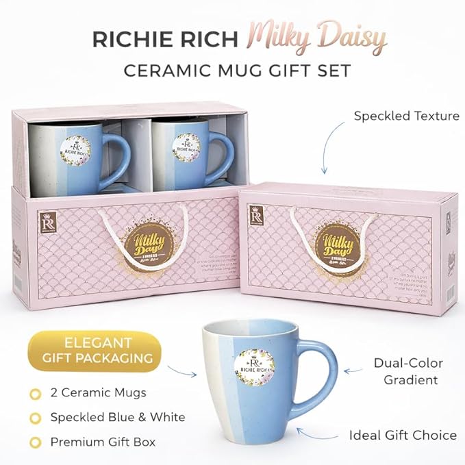 Ceramic Mug Set of 2 Matching Coffee Cups Premium Ceramic Tea Coffee Mug Set for Home Kitchen Office Stylish Drinking Cups for Tea Coffee Milk Hot Beverages | Blue