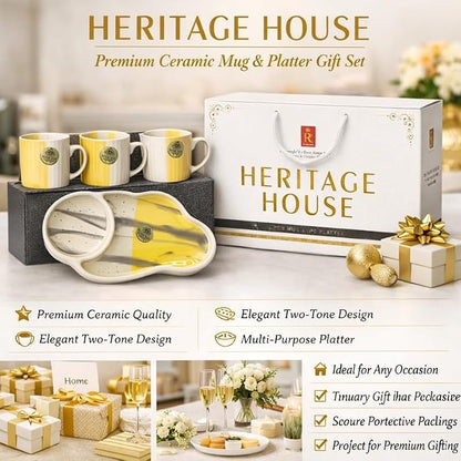 Ceramic Coffee Mug for Daily Use, 300 ml Tea & Coffee Cup, Yellow & White Ceramic Mug, Microwave Safe Drinkware for Home, Office, Kitchen & Daily Basic Use