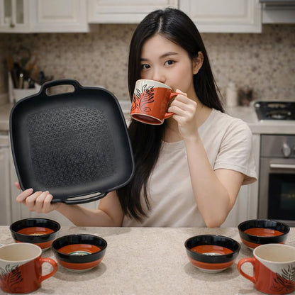 9 Pieces Ceramic Tea & Snack Serving Set with 4 Mugs 4 Bowls and 1 Serving Plate | Premium Tea Coffee Cup Set with Snack Bowls | Elegant Drinkware Set for Home Kitchen Dining & Gifting