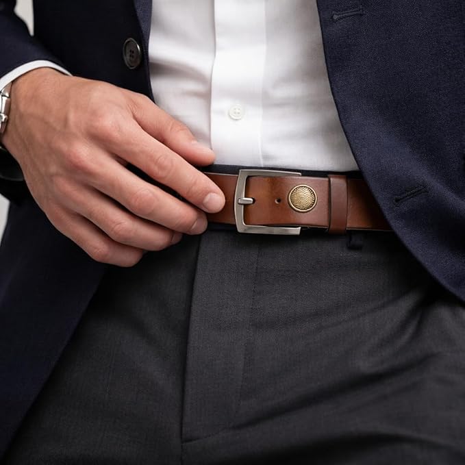 Premium Men's Genuine Leather Belt – Classic Pin Buckle Casual & Formal Waist Belt for Jeans, Trousers & Office Wear (Brown)