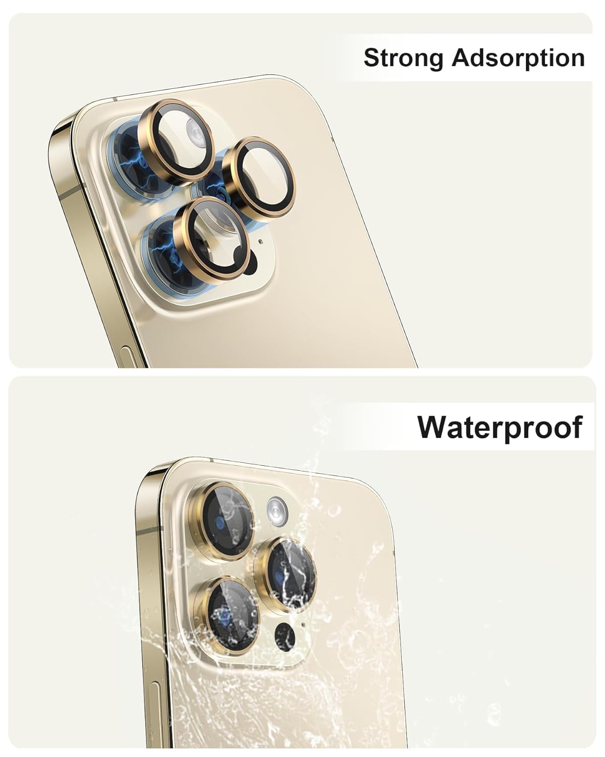 AIG Camera Lens Protector for iPhone 15 Pro/15 Pro Max – UHD 9H Glass, Titanium Gold