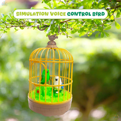 AIG Sound-Activated Chirping Bird Toy in Hanging Cage – LED, Flapping Wings & Moving Beak for Kids (Design 2)