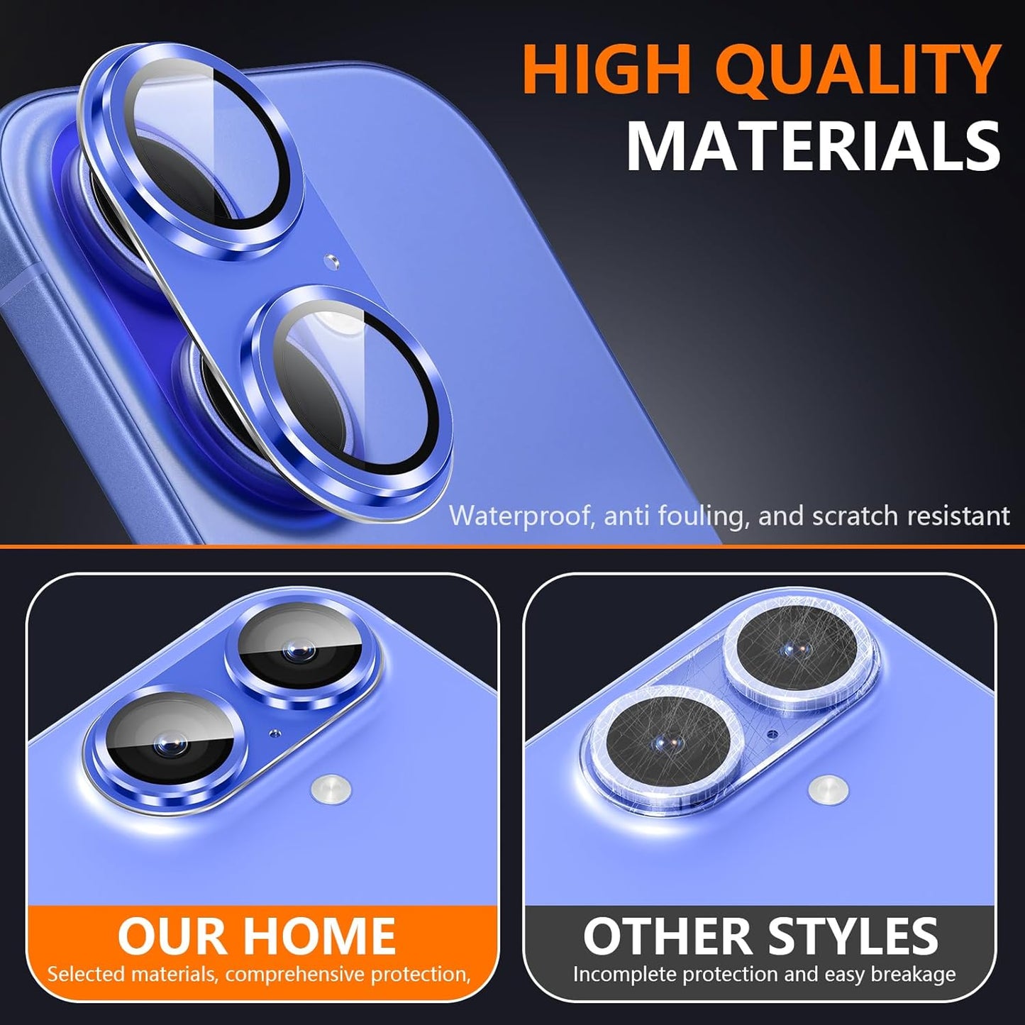 AIG Camera Lens Protector for iPhone 16 / 16 Plus – Tempered Glass with Metal Frame - Blue Joint
