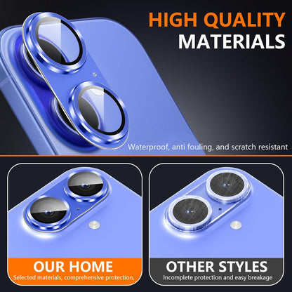 AIG Camera Lens Protector for iPhone 16 / 16 Plus – Tempered Glass with Metal Frame - Blue Joint