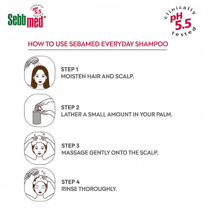 Sebb Med Hair Care Everyday Shampoo | pH 5.5 Clinically Tested | Soothing Shampoo for Sensitive Scalp | Hydrating & Mild Formula for Daily Use