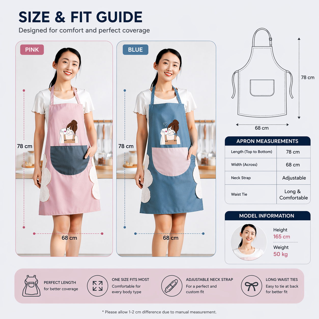 Stylish Waterproof Kitchen Apron for Women with Front Pocket & Cute Print