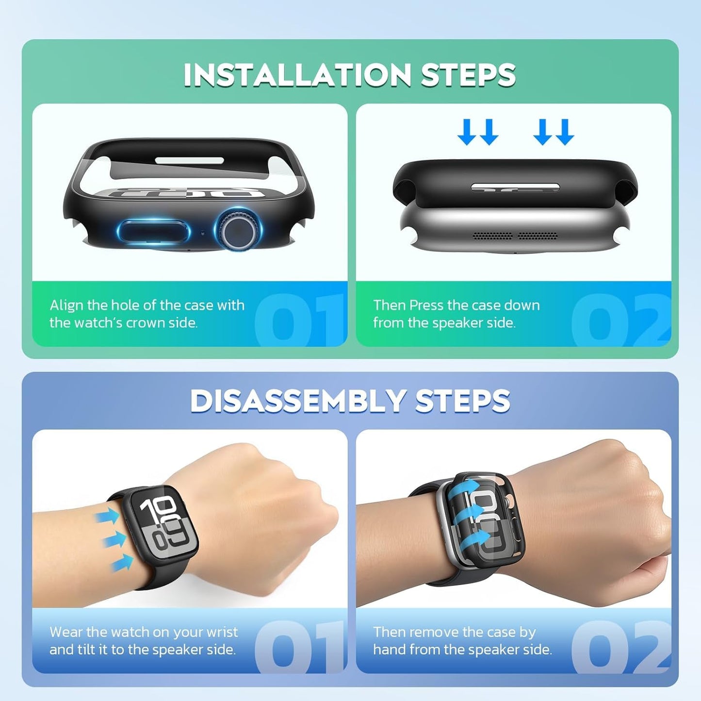AIG Bumper Hard Case with Tempered Glass for Apple Watch Compatible with Series 6/5/4, 40mm Ultra-Thin Protective Cover with iWatch Screen Protector - Black+Clear (02 PACK)