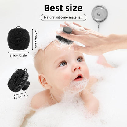 Silicone Bath Body Scrubber for Babies – Soft Gentle Bristle Shower Brush for Infant & Toddler Bathing, Safe & Easy Grip Design (Black)