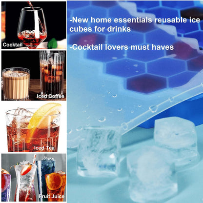 AIG Silicone Ice Cube Trays with Lids – 3 Pack Easy-Release Hexagon Ice Maker for Freezer, Reusable Food-Grade Ice Molds for Cocktail Bar, Whiskey, Iced Coffee & Home Kitchen (Blue)