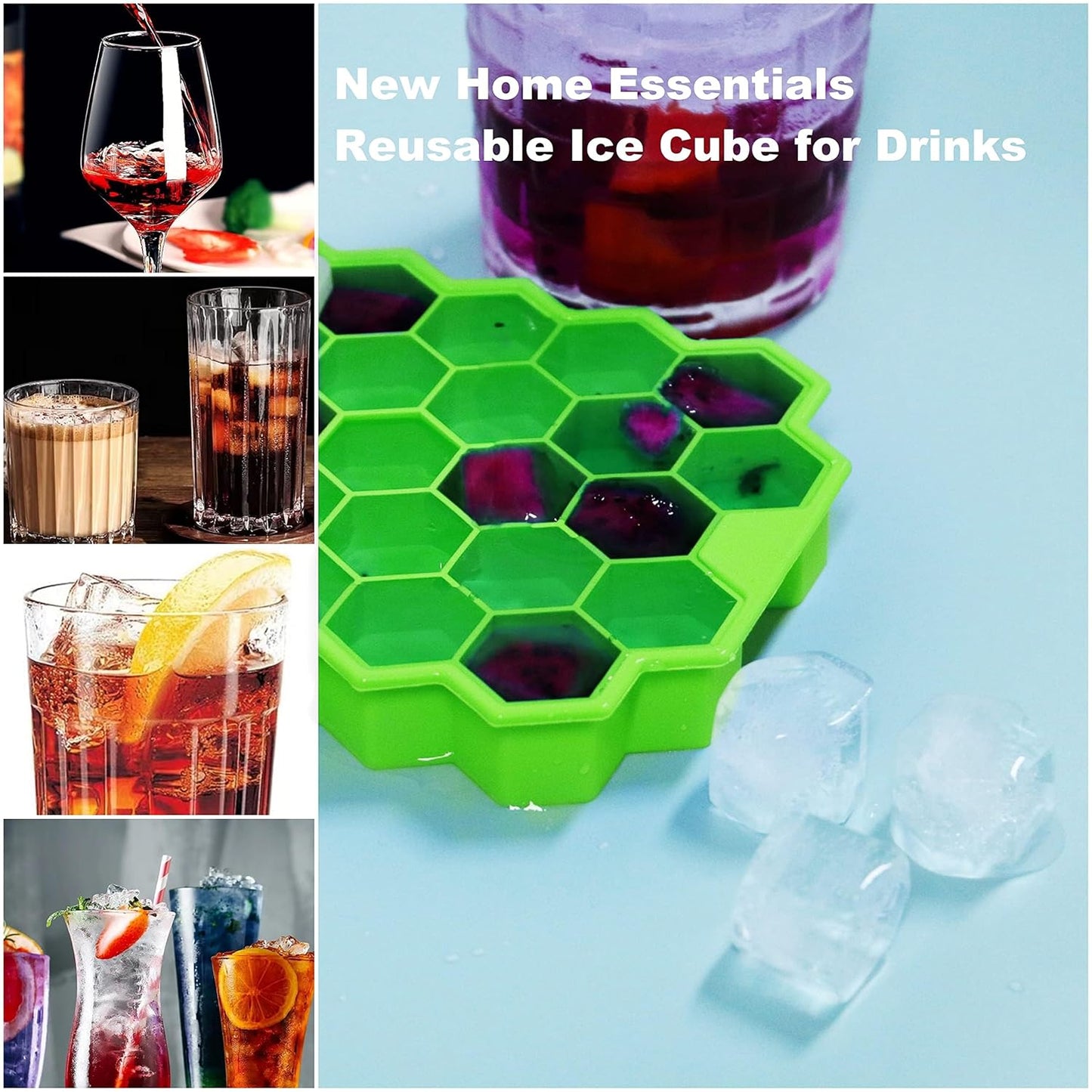 AIG Silicone Ice Cube Tray with Lid (2 Pack, Green) – Easy Release Reusable Ice Molds for Freezer & Drinks
