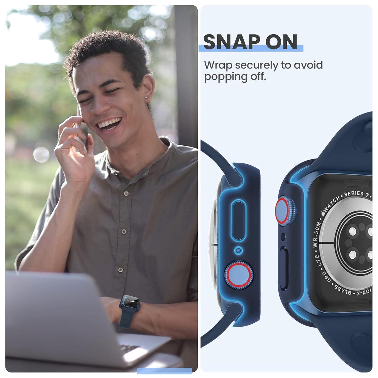 AIG [3PCS] Apple Watch Screen Protector Case 45mm for Series 9/8/7 – Tempered Glass Protective Face Cover with Hard Bumper – Full Coverage iWatch Accessories for Women & Men (Clear+Black+Blue)