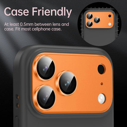 AIG Camera Lens Protector for iPhone 17 Pro – 9H Tempered Glass, Metal Ring, Orange Joint