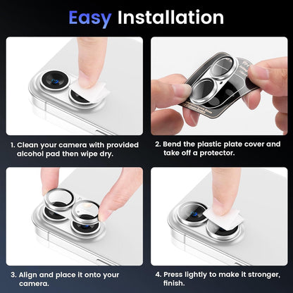AIG Camera Lens Protector for iPhone 16 / 16 Plus – Tempered Glass with Metal Frame - Silver Joint
