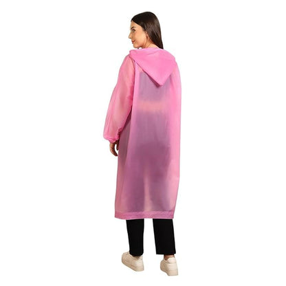 Women's Waterproof EVA Raincoat with Hood – Lightweight Reusable Long Rain Coat for Travel, Cycling, Hiking & Daily Use (Pink)