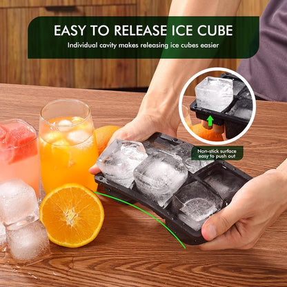 AIG Ice Cube 02 Pack Tray with Lid – 6 Large Square Silicone Molds for Whiskey, Cocktails, Juice & Coffee