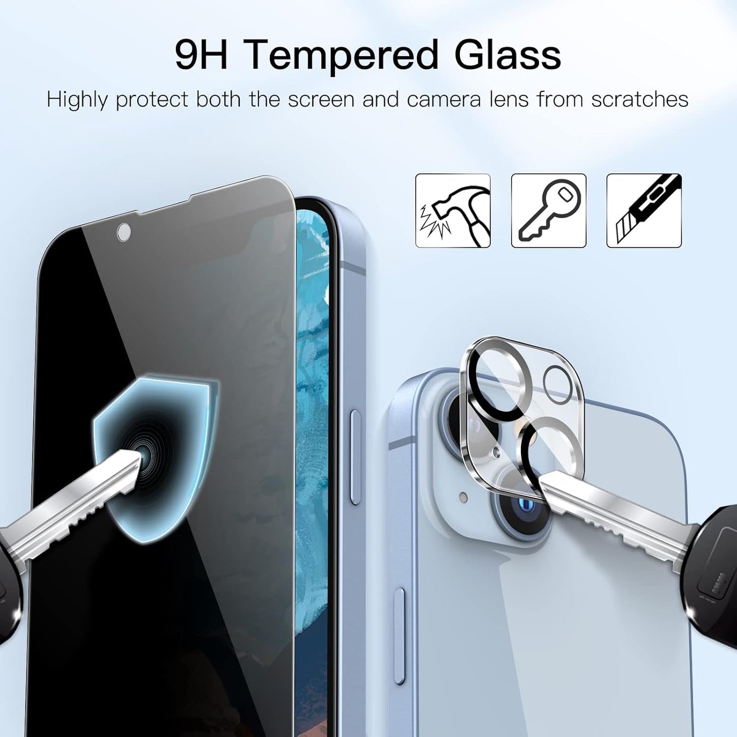 AIG Privacy Full Coverage Screen Protector for iPhone 14 6.1-Inch with Camera Lens Protector, Anti-Spy Tempered Glass Film, 2-Pack Each