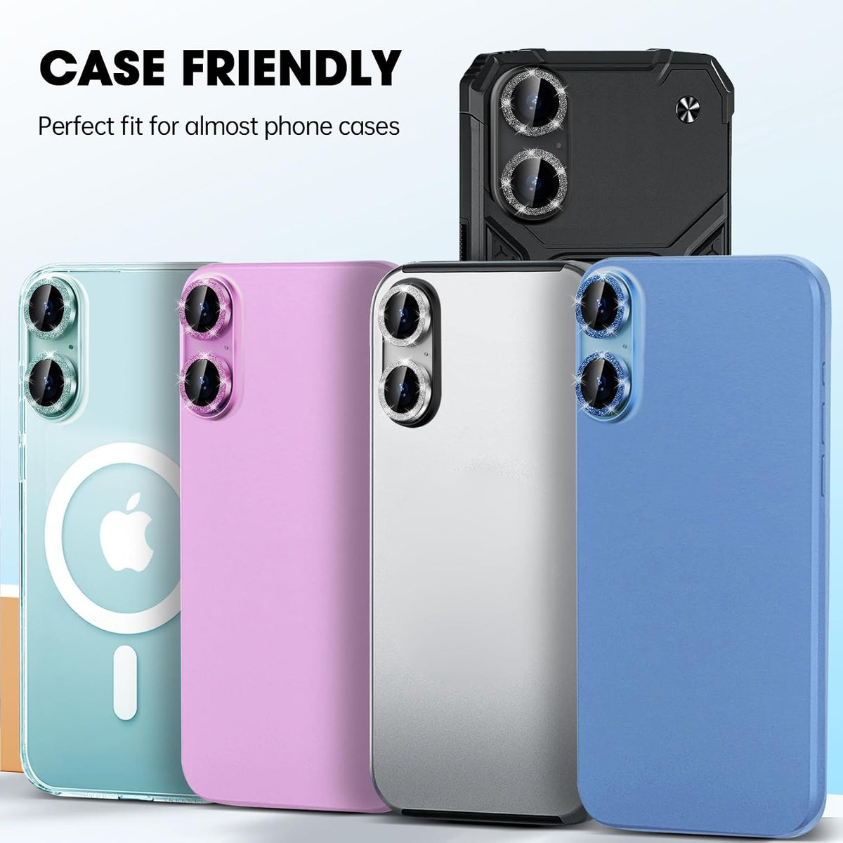 AIG iPhone 16/16 Plus Camera Lens Protector – Bling Glitter Blue