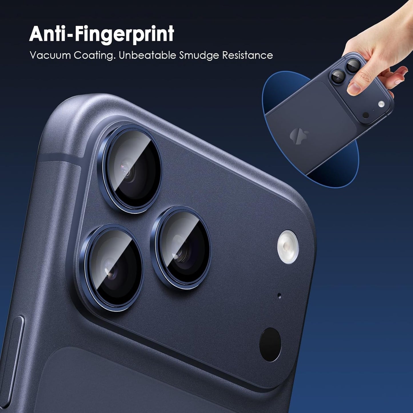 AIG Camera Lens Protector for iPhone 17 Pro / Pro Max – 9H Tempered Glass with Metal Ring, Scratch Resistant, HD Clear (Blue)