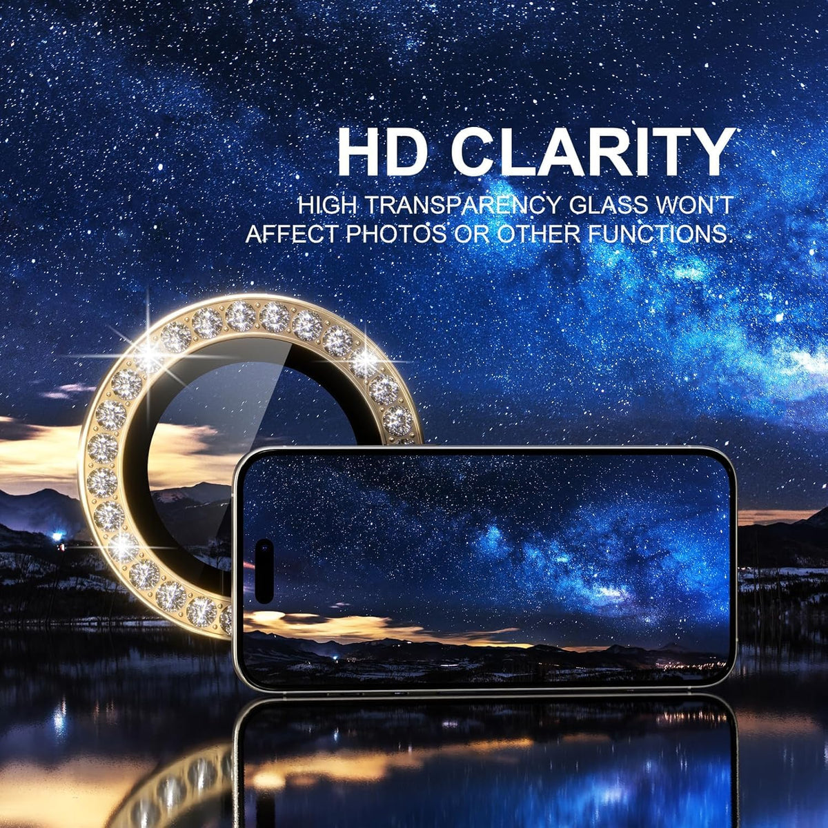 AIG Camera Lens Protector for iPhone 15 Pro/15 Pro Max – UHD 9H Glass, Diamond Gold