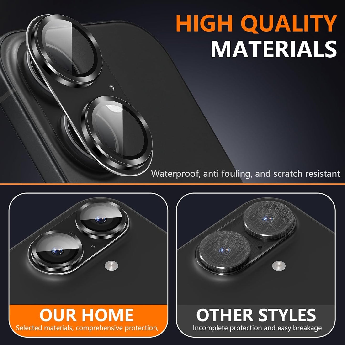 AIG Camera Lens Protector for iPhone 16 / 16 Plus – Tempered Glass with Metal Frame - Black Joint