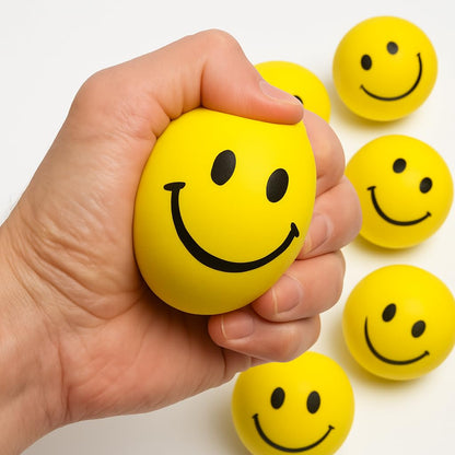 AIG 6 Pcs Smiley Squeeze Balls for Kids & Adults – 2 Inch Yellow Stress Relief & Sensory Fidget Toys