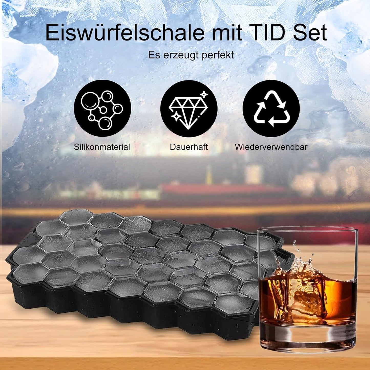 AIG Silicone Ice Cube Trays with Lids – 3 Pack Easy-Release Hexagon Ice Maker for Freezer, Reusable Food-Grade Ice Molds for Cocktail Bar, Whiskey, Iced Coffee & Home Kitchen (Black)
